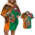 Custom Wests Tigers and Rabbitohs Rugby Couples Matching Off Shoulder Short Dress and Hawaiian Shirt Sporty Style LT9