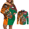 Custom Wests Tigers and Rabbitohs Rugby Couples Matching Off Shoulder Short Dress and Long Sleeve Button Shirts Sporty Style LT9