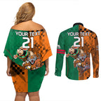 Custom Wests Tigers and Rabbitohs Rugby Couples Matching Off Shoulder Short Dress and Long Sleeve Button Shirts Sporty Style LT9