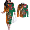 Custom Wests Tigers and Rabbitohs Rugby Couples Matching Off The Shoulder Long Sleeve Dress and Long Sleeve Button Shirts Sporty Style LT9