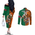Custom Wests Tigers and Rabbitohs Rugby Couples Matching Off The Shoulder Long Sleeve Dress and Long Sleeve Button Shirts Sporty Style LT9