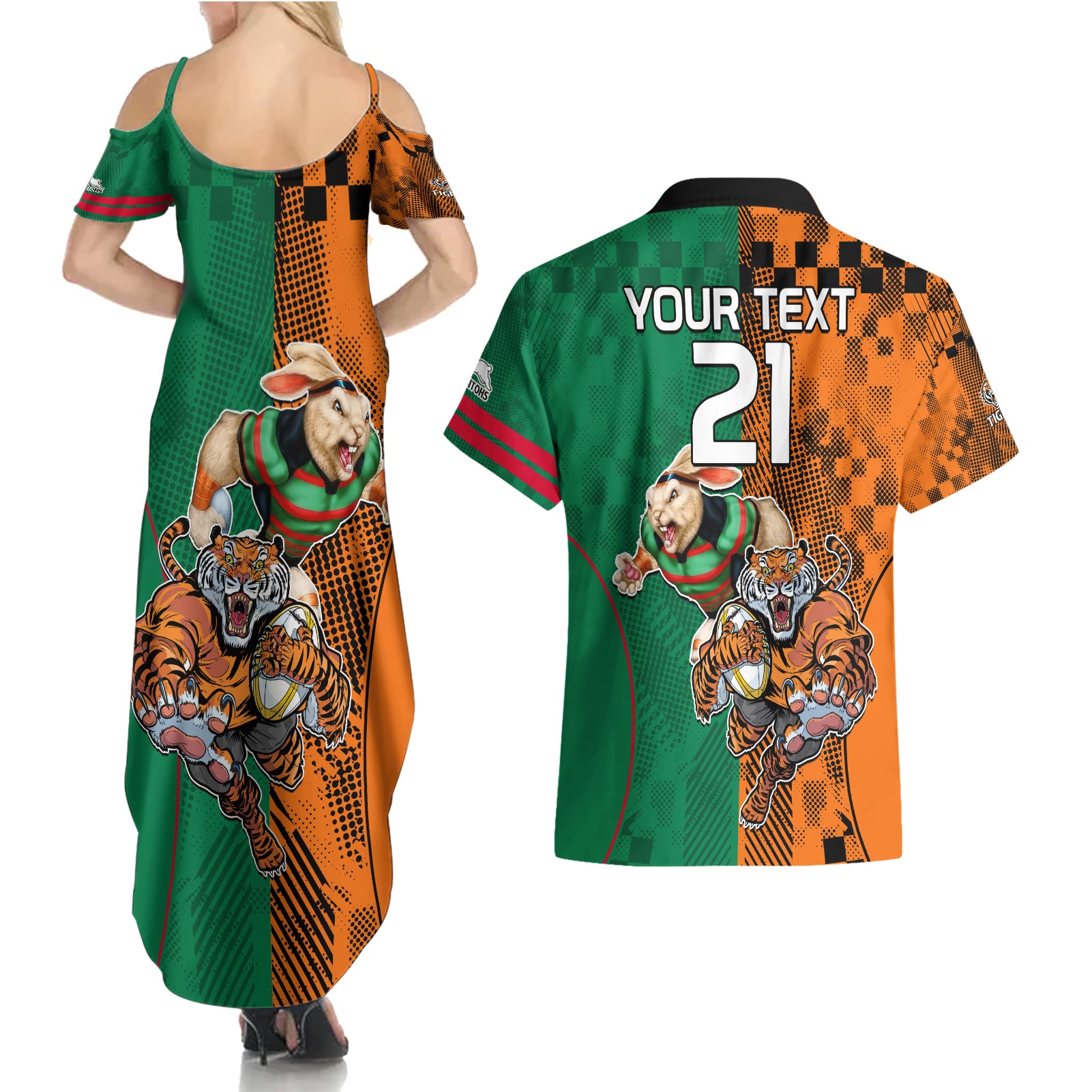 Custom Wests Tigers and Rabbitohs Rugby Couples Matching Summer Maxi Dress and Hawaiian Shirt Sporty Style LT9