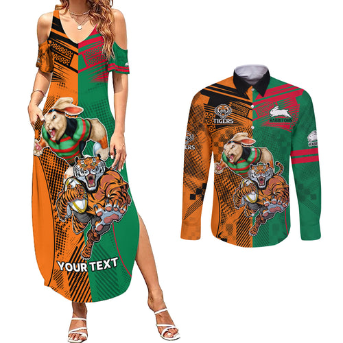 Custom Wests Tigers and Rabbitohs Rugby Couples Matching Summer Maxi Dress and Long Sleeve Button Shirts Sporty Style LT9