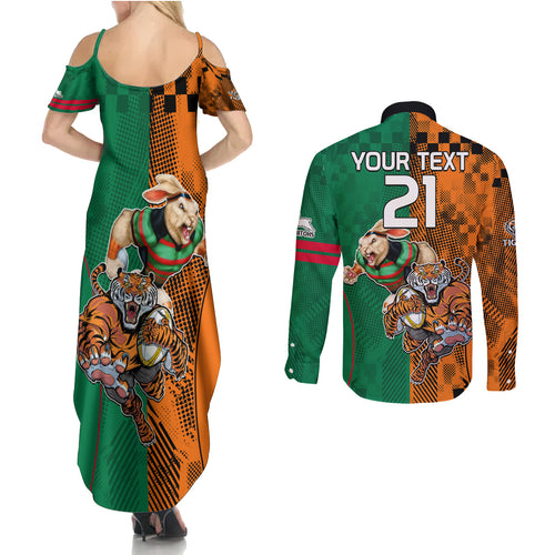 Custom Wests Tigers and Rabbitohs Rugby Couples Matching Summer Maxi Dress and Long Sleeve Button Shirts Sporty Style LT9