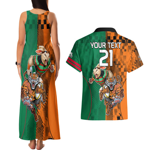 Custom Wests Tigers and Rabbitohs Rugby Couples Matching Tank Maxi Dress And Hawaiian Shirt Sporty Style LT9