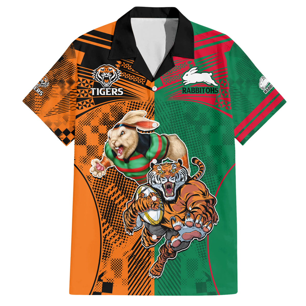 Custom Wests Tigers and Rabbitohs Rugby Hawaiian Shirt Sporty Style LT9