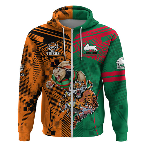 Custom Wests Tigers and Rabbitohs Rugby Hoodie Sporty Style LT9