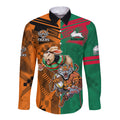 Custom Wests Tigers and Rabbitohs Rugby Long Sleeve Button Shirt Sporty Style LT9