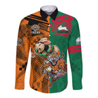 Custom Wests Tigers and Rabbitohs Rugby Long Sleeve Button Shirt Sporty Style LT9