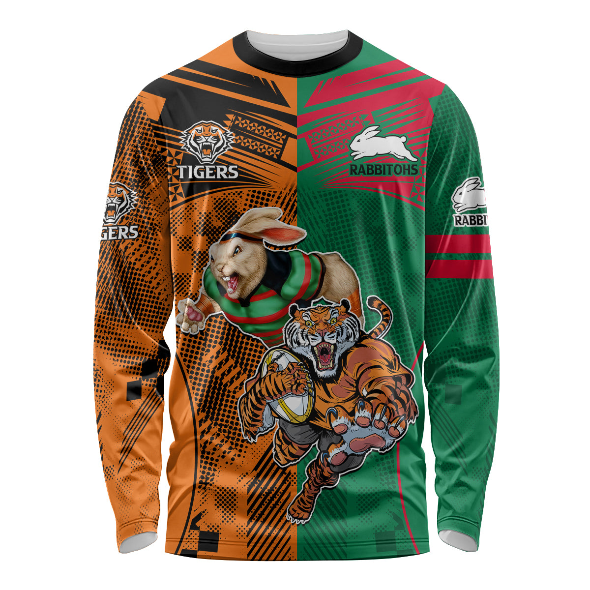Custom Wests Tigers and Rabbitohs Rugby Long Sleeve Shirt Sporty Style LT9