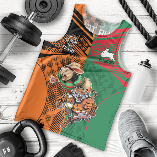 Custom Wests Tigers and Rabbitohs Rugby Men Tank Top Sporty Style LT9