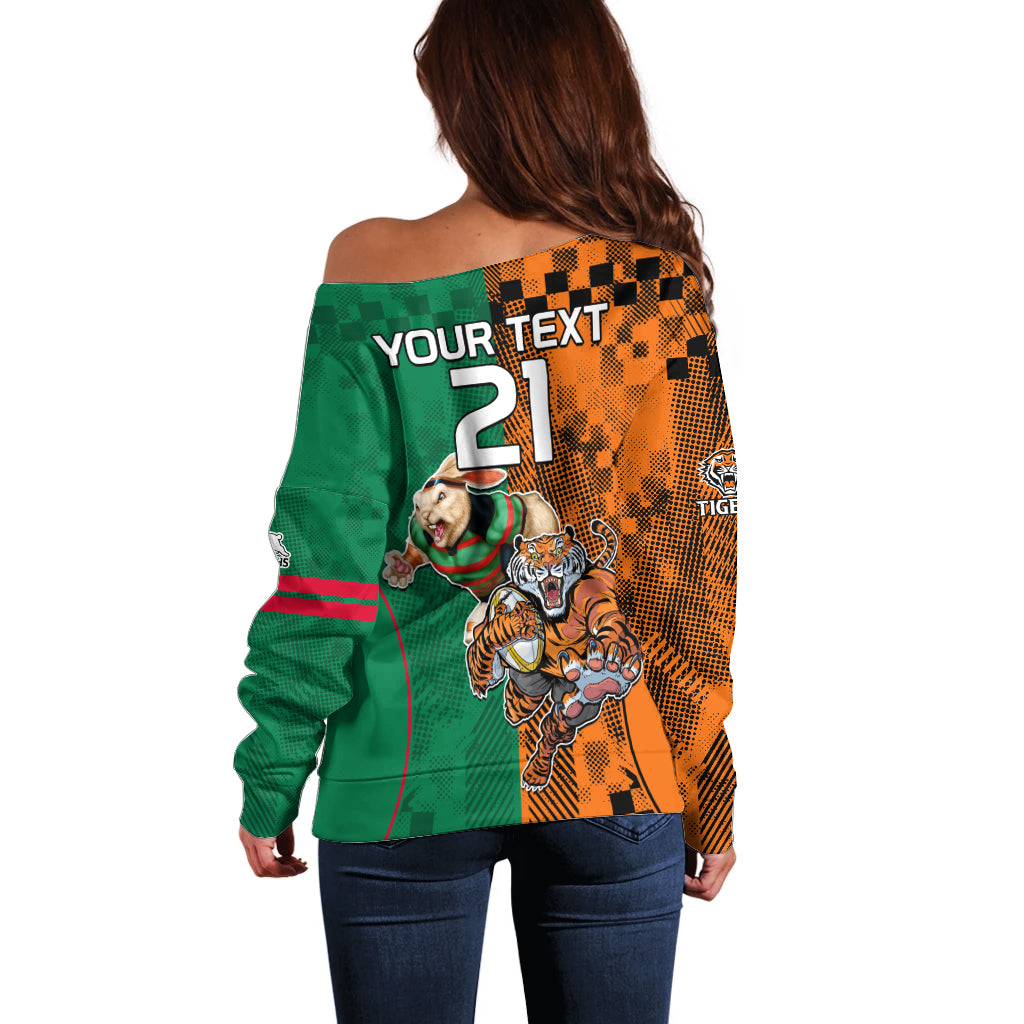 Custom Wests Tigers and Rabbitohs Rugby Off Shoulder Sweater Sporty Style LT9