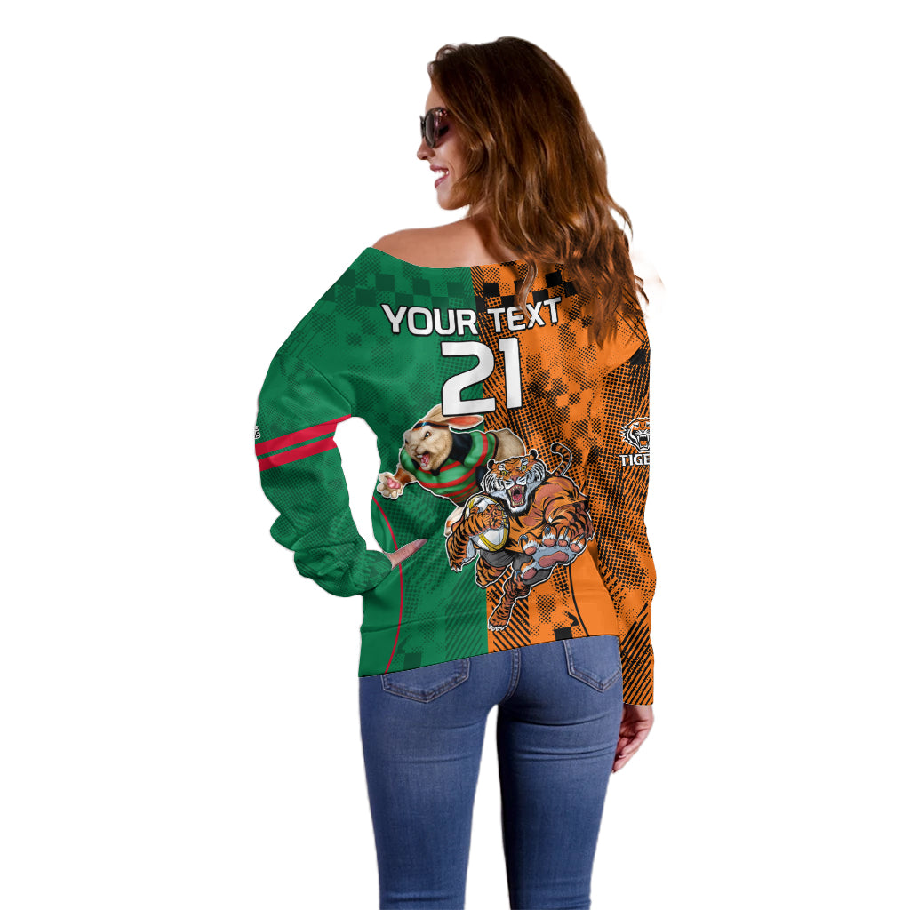 Custom Wests Tigers and Rabbitohs Rugby Off Shoulder Sweater Sporty Style LT9