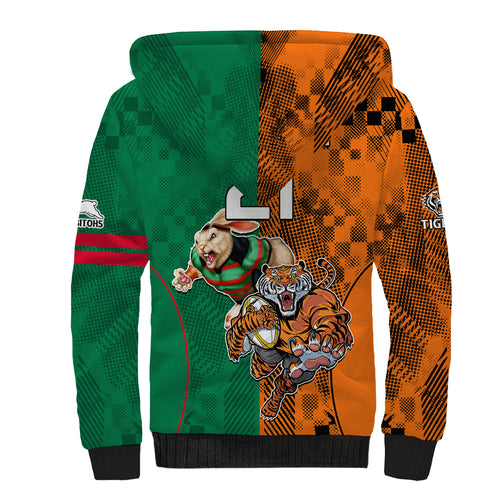 Custom Wests Tigers and Rabbitohs Rugby Sherpa Hoodie Sporty Style LT9