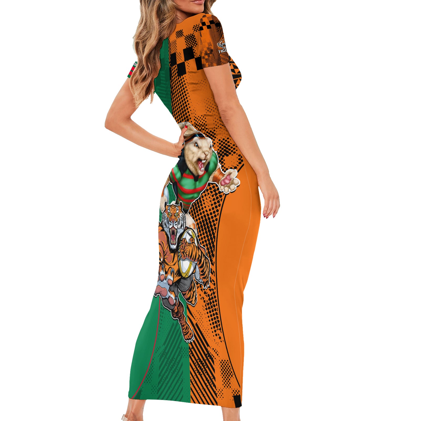 Custom Wests Tigers and Rabbitohs Rugby Short Sleeve Bodycon Dress Sporty Style LT9