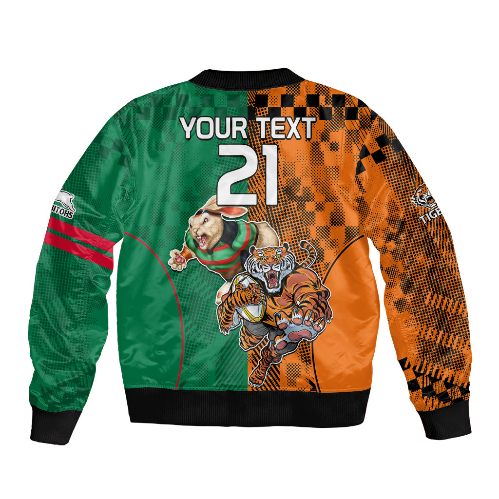 Custom Wests Tigers and Rabbitohs Rugby Sleeve Zip Bomber Jacket Sporty Style LT9