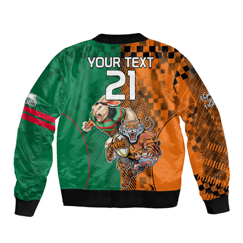 Custom Wests Tigers and Rabbitohs Rugby Sleeve Zip Bomber Jacket Sporty Style LT9