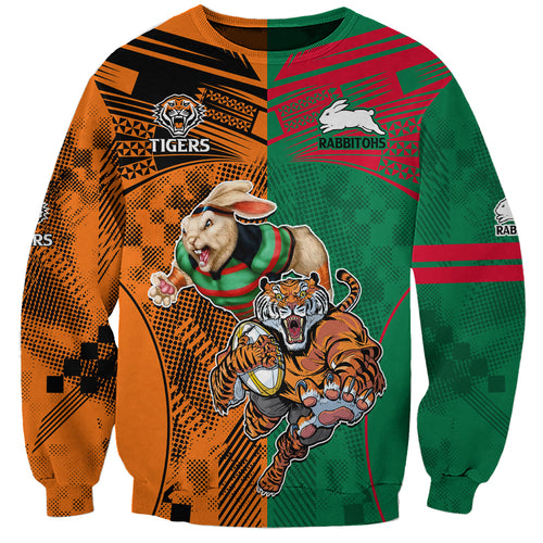 Custom Wests Tigers and Rabbitohs Rugby Sweatshirt Sporty Style LT9