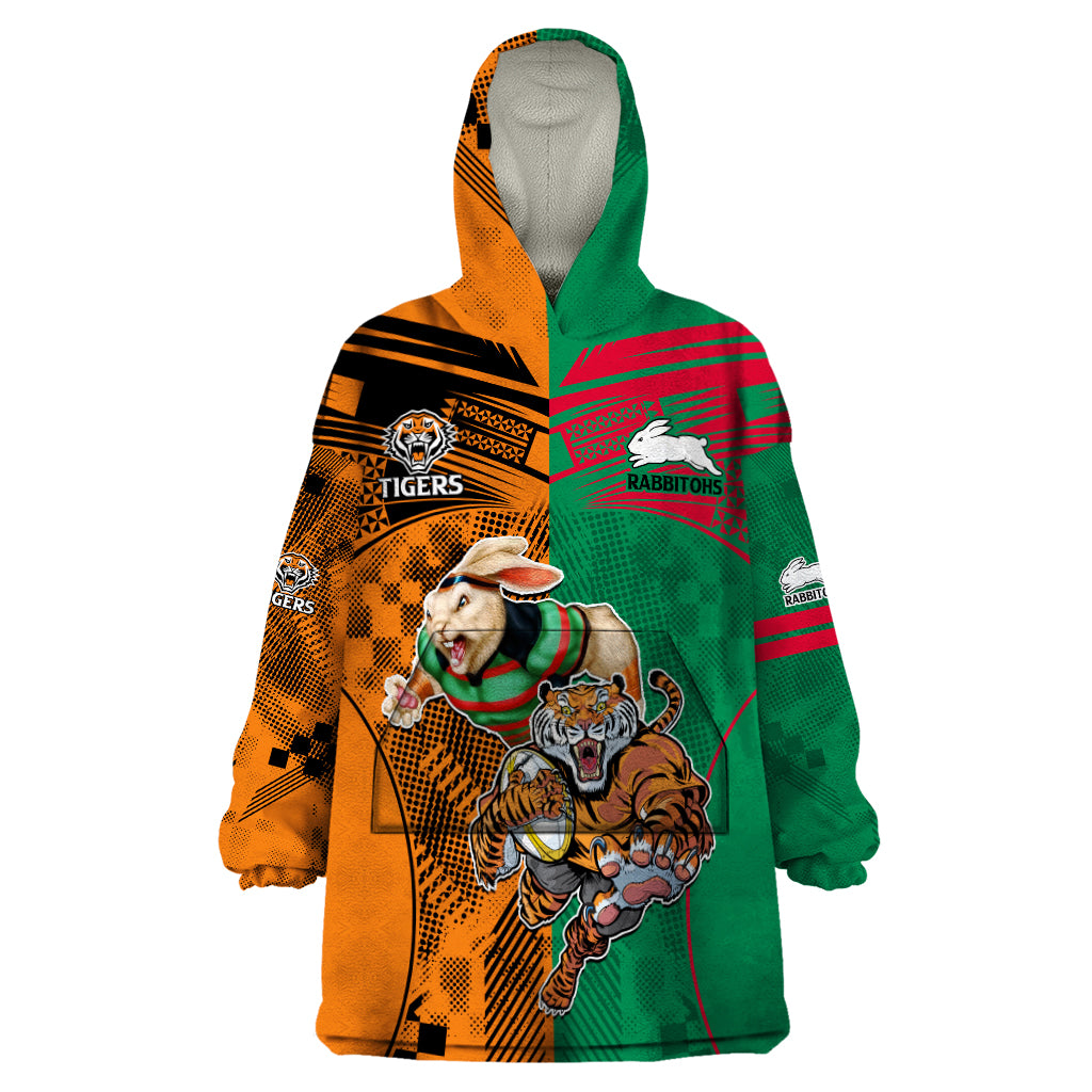 Custom Wests Tigers and Rabbitohs Rugby Wearable Blanket Hoodie Sporty Style LT9