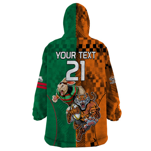 Custom Wests Tigers and Rabbitohs Rugby Wearable Blanket Hoodie Sporty Style LT9