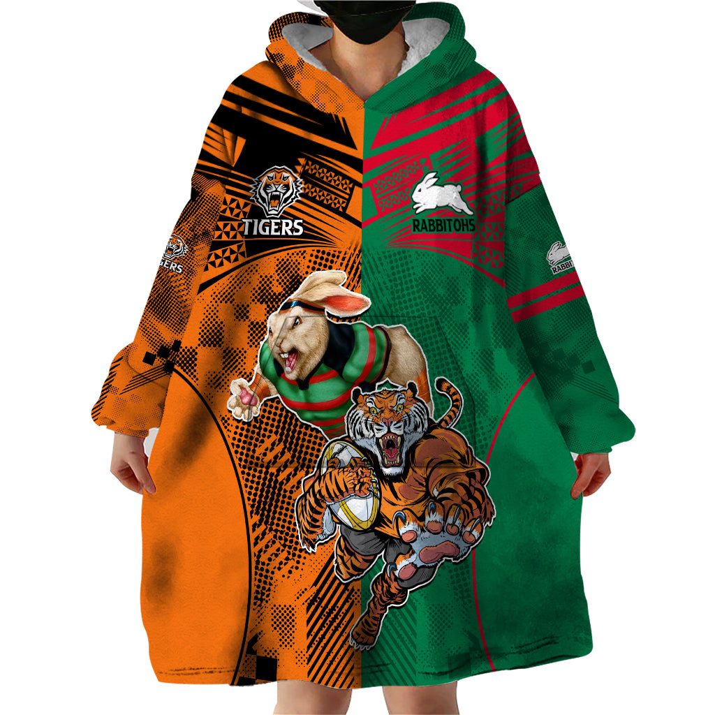 Custom Wests Tigers and Rabbitohs Rugby Wearable Blanket Hoodie Sporty Style LT9