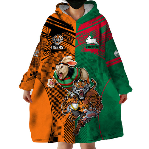 Custom Wests Tigers and Rabbitohs Rugby Wearable Blanket Hoodie Sporty Style LT9