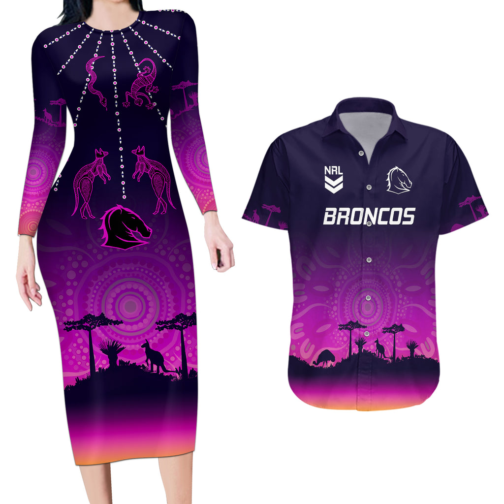 nrl-broncos-couples-matching-long-sleeve-bodycon-dress-and-hawaiian-shirt-the-starry-night-indigenous-aboriginal