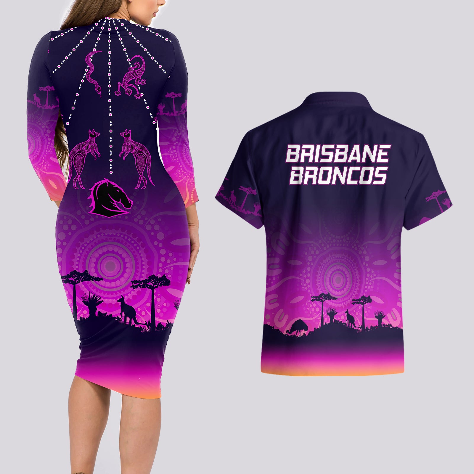 nrl-broncos-couples-matching-long-sleeve-bodycon-dress-and-hawaiian-shirt-the-starry-night-indigenous-aboriginal