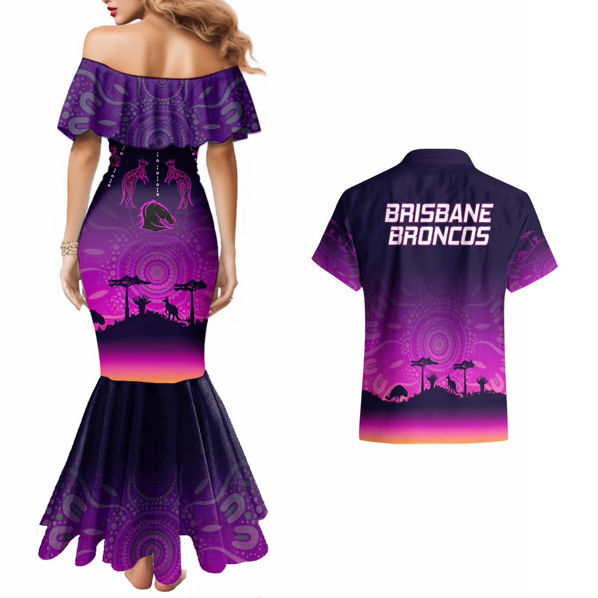 nrl-broncos-couples-matching-mermaid-dress-and-hawaiian-shirt-the-starry-night-indigenous-aboriginal