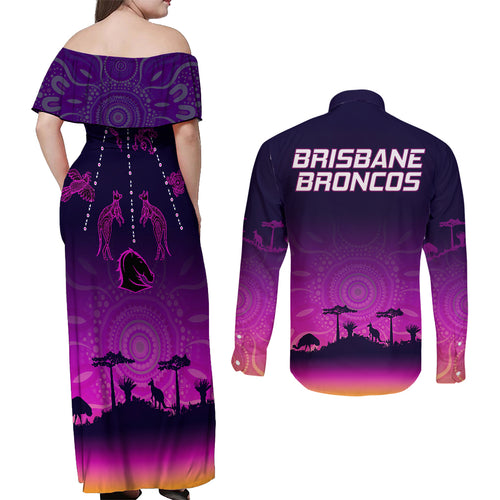 nrl-broncos-couples-matching-off-shoulder-maxi-dress-and-long-sleeve-button-shirts-the-starry-night-indigenous-aboriginal