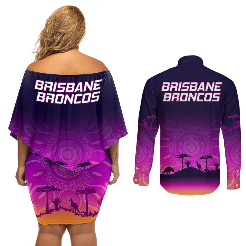 nrl-broncos-couples-matching-off-shoulder-short-dress-and-long-sleeve-button-shirts-the-starry-night-indigenous-aboriginal