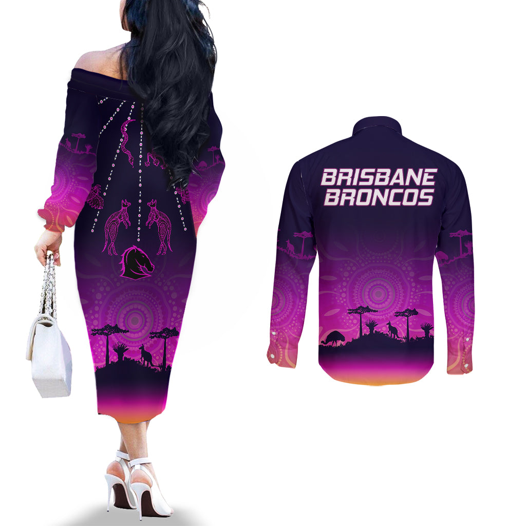 nrl-broncos-couples-matching-off-the-shoulder-long-sleeve-dress-and-long-sleeve-button-shirts-the-starry-night-indigenous-aboriginal