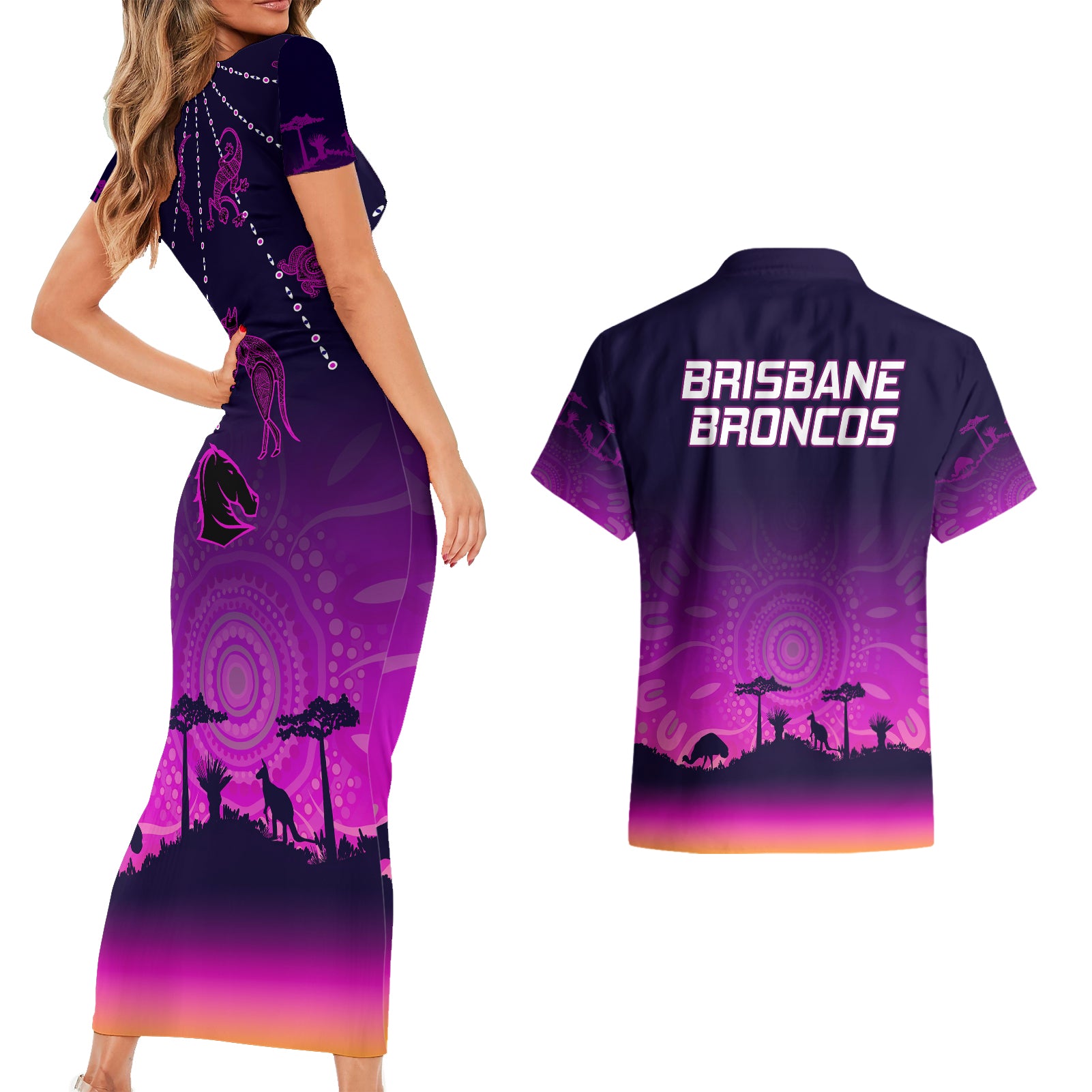 nrl-broncos-couples-matching-short-sleeve-bodycon-dress-and-hawaiian-shirt-the-starry-night-indigenous-aboriginal