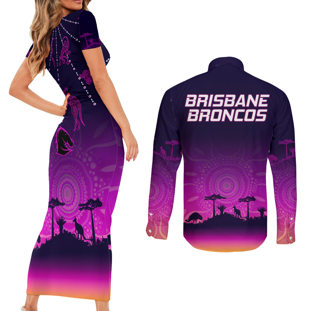 nrl-broncos-couples-matching-short-sleeve-bodycon-dress-and-long-sleeve-button-shirts-the-starry-night-indigenous-aboriginal