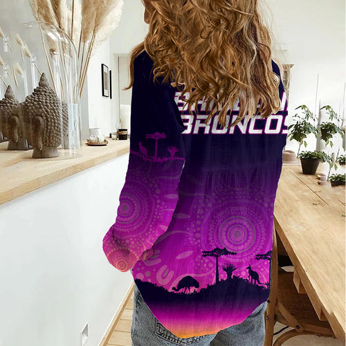 NRL Broncos Women Casual Shirt The Starry Night Indigenous Aboriginal LT9