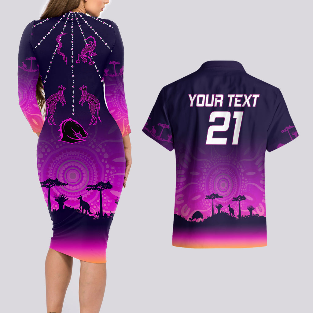 custom-nrl-broncos-couples-matching-long-sleeve-bodycon-dress-and-hawaiian-shirt-the-starry-night-indigenous-aboriginal