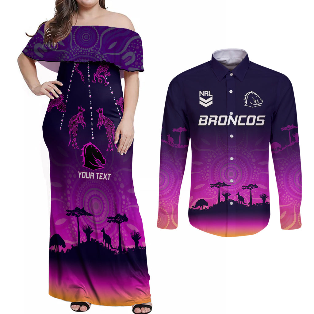 custom-nrl-broncos-couples-matching-off-shoulder-maxi-dress-and-long-sleeve-button-shirts-the-starry-night-indigenous-aboriginal