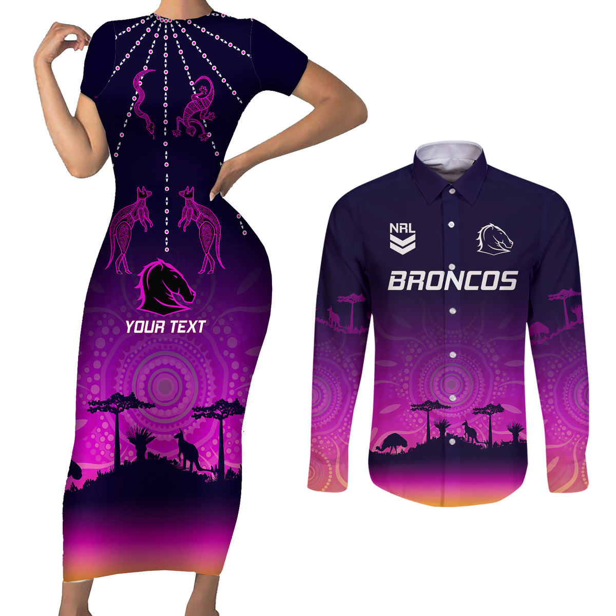 custom-nrl-broncos-couples-matching-short-sleeve-bodycon-dress-and-long-sleeve-button-shirts-the-starry-night-indigenous-aboriginal