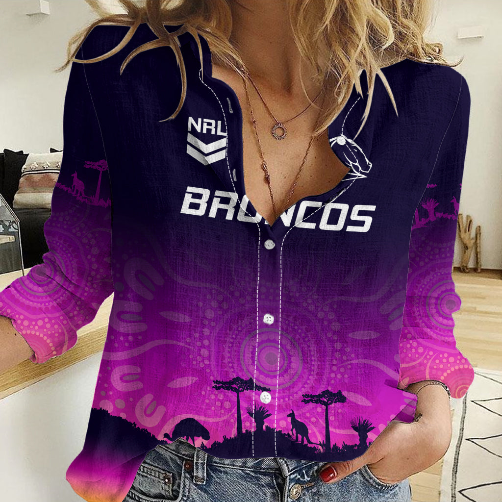 Custom NRL Broncos Women Casual Shirt The Starry Night Indigenous Aboriginal LT9
