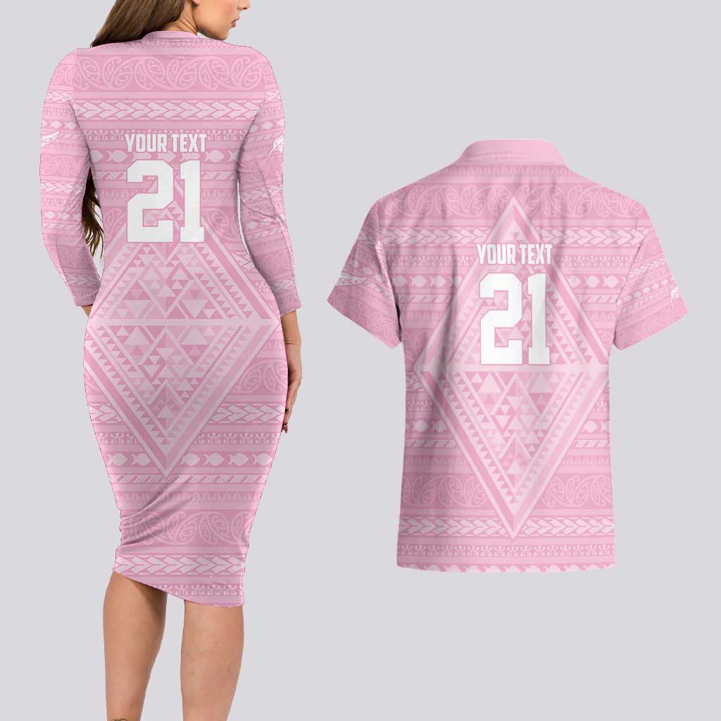 Custom New Zealand Basketball Indigenous Couples Matching Long Sleeve Bodycon Dress and Hawaiian Shirt - Aussie Hoodie
