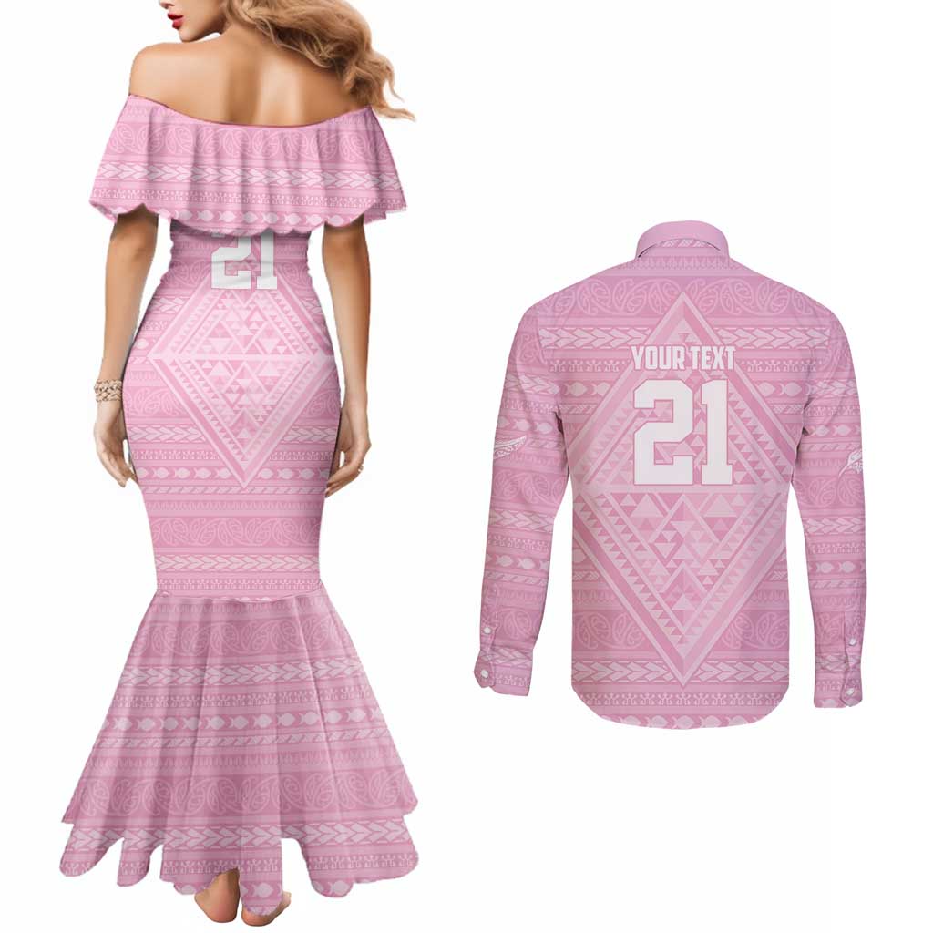 Custom New Zealand Basketball Indigenous Couples Matching Mermaid Dress and Long Sleeve Button Shirt - Aussie Hoodie