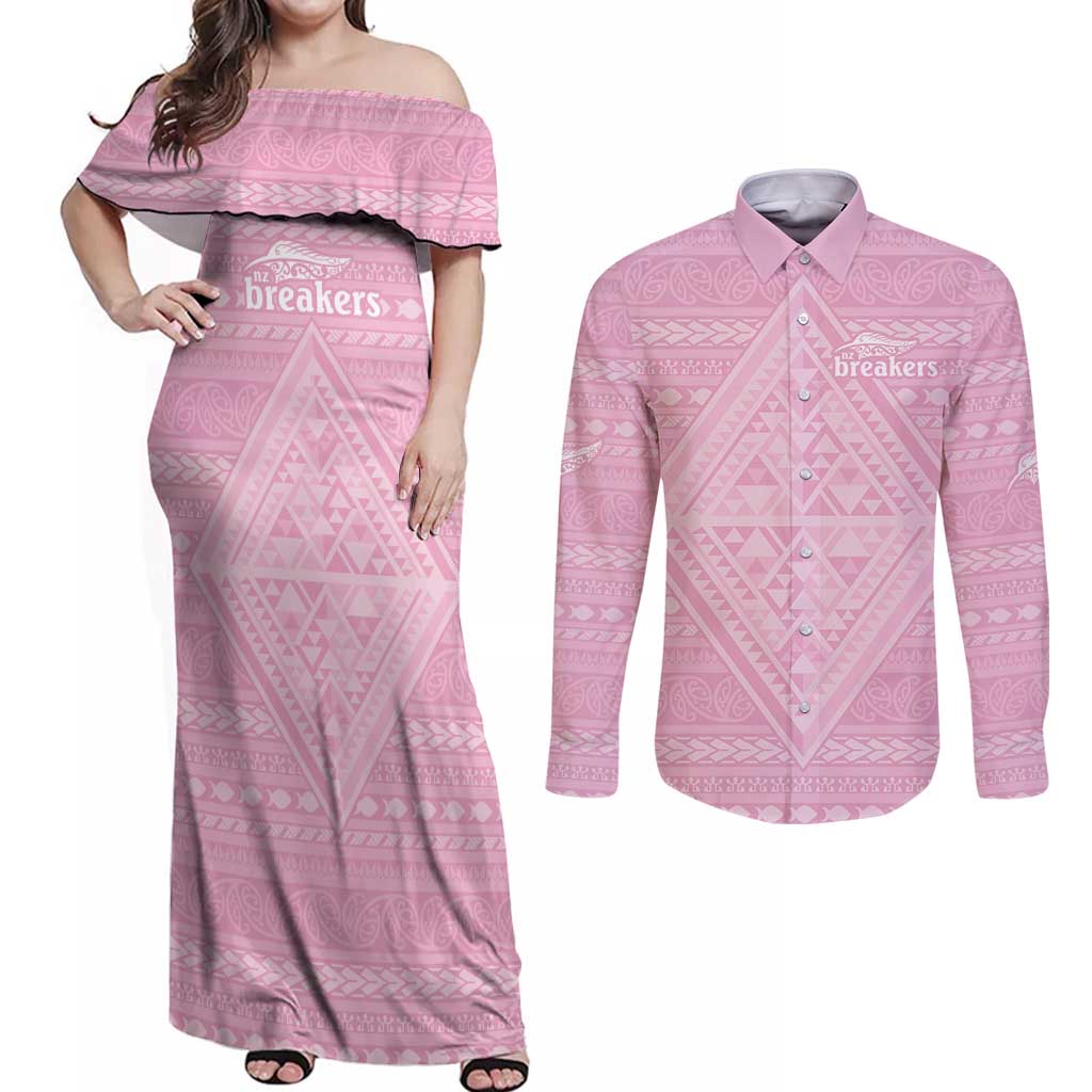 Custom New Zealand Basketball Indigenous Couples Matching Off Shoulder Maxi Dress and Long Sleeve Button Shirt - Aussie Hoodie