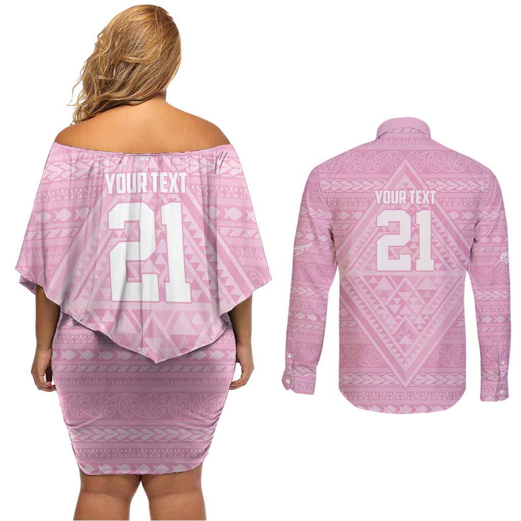 Custom New Zealand Basketball Indigenous Couples Matching Off Shoulder Short Dress and Long Sleeve Button Shirt - Aussie Hoodie