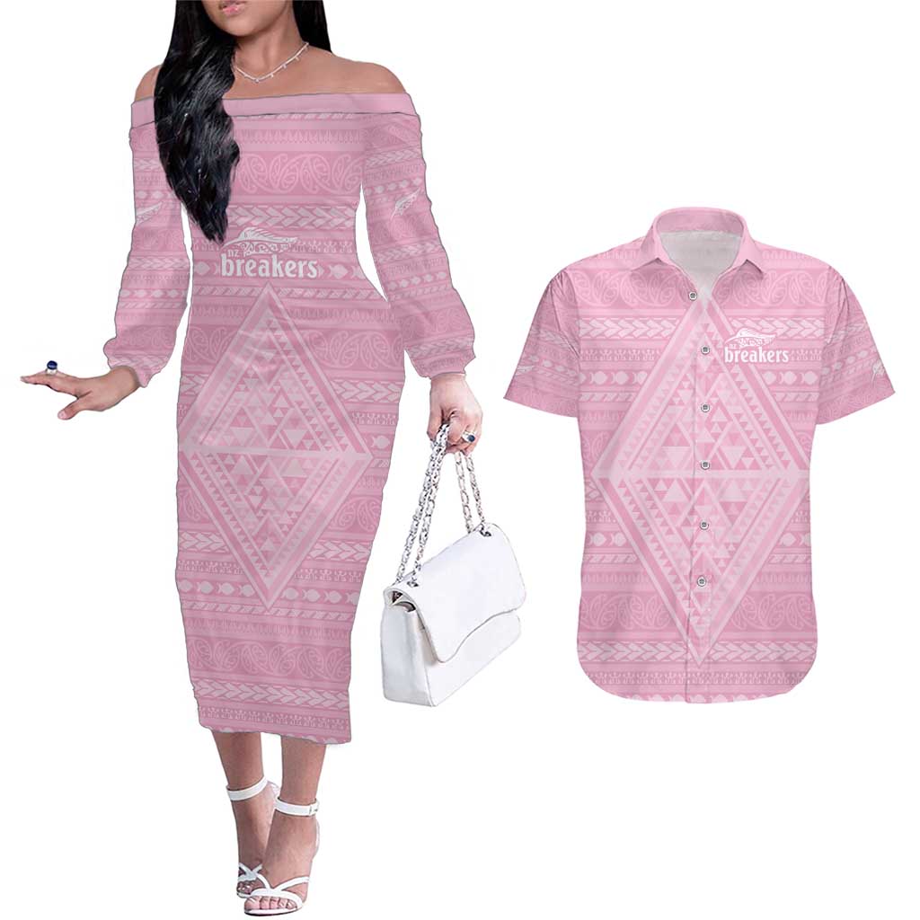 Custom New Zealand Basketball Indigenous Couples Matching Off The Shoulder Long Sleeve Dress and Hawaiian Shirt - Aussie Hoodie