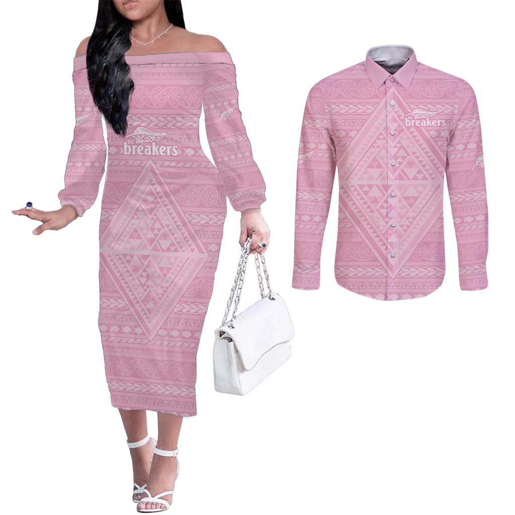 Custom New Zealand Basketball Indigenous Couples Matching Off The Shoulder Long Sleeve Dress and Long Sleeve Button Shirt - Aussie Hoodie