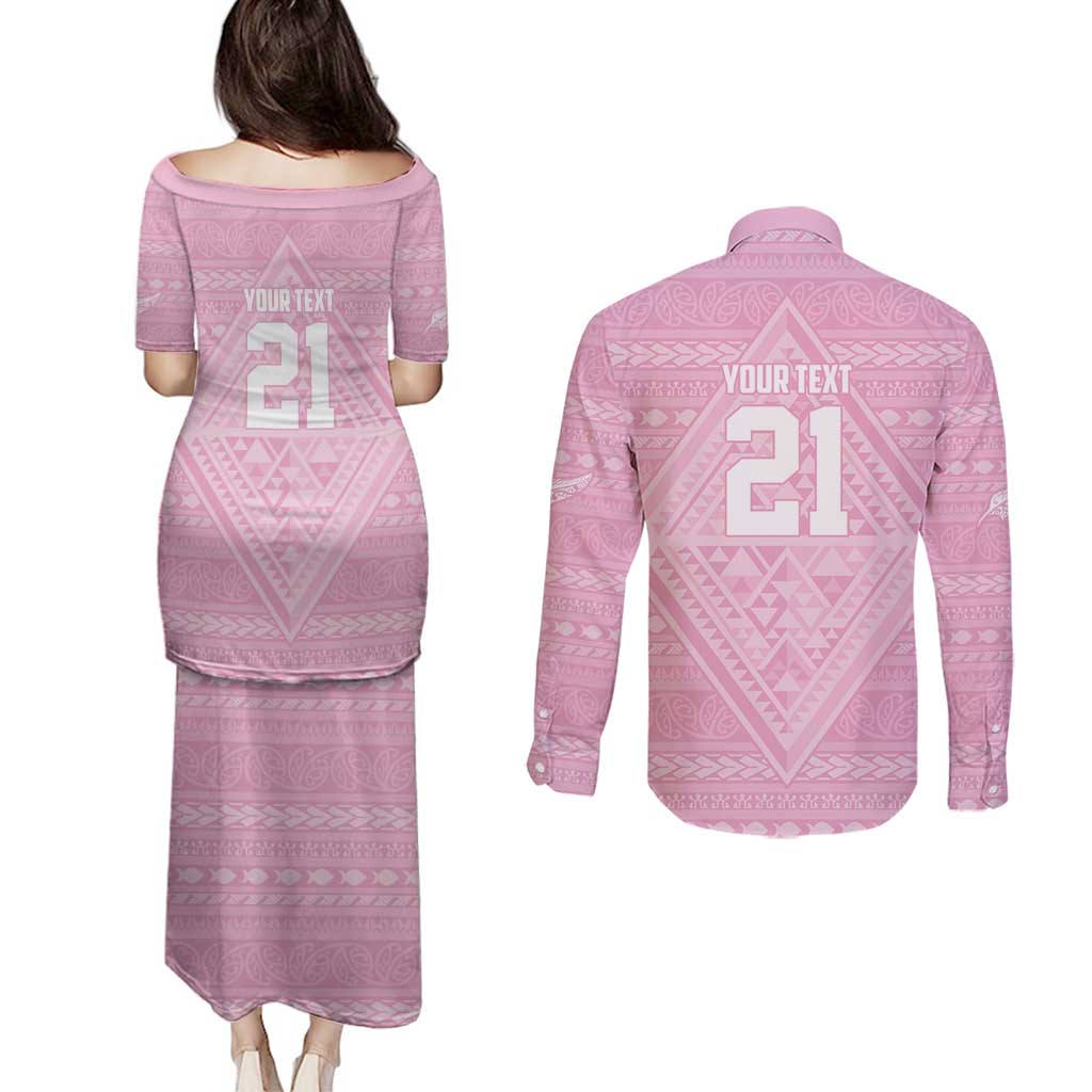 Custom New Zealand Basketball Indigenous Couples Matching Puletasi and Long Sleeve Button Shirt - Aussie Hoodie
