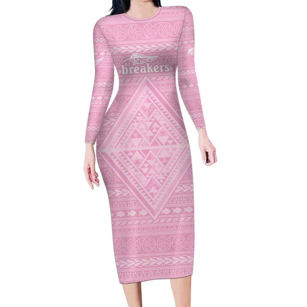 Custom New Zealand Basketball Indigenous Long Sleeve Bodycon Dress - Aussie Hoodie