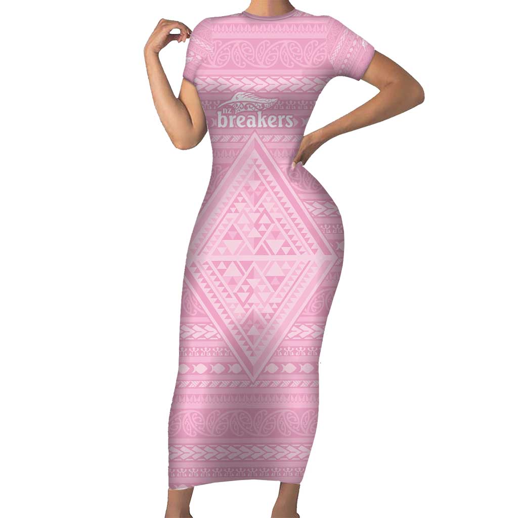 Custom New Zealand Basketball Indigenous Short Sleeve Bodycon Dress - Aussie Hoodie
