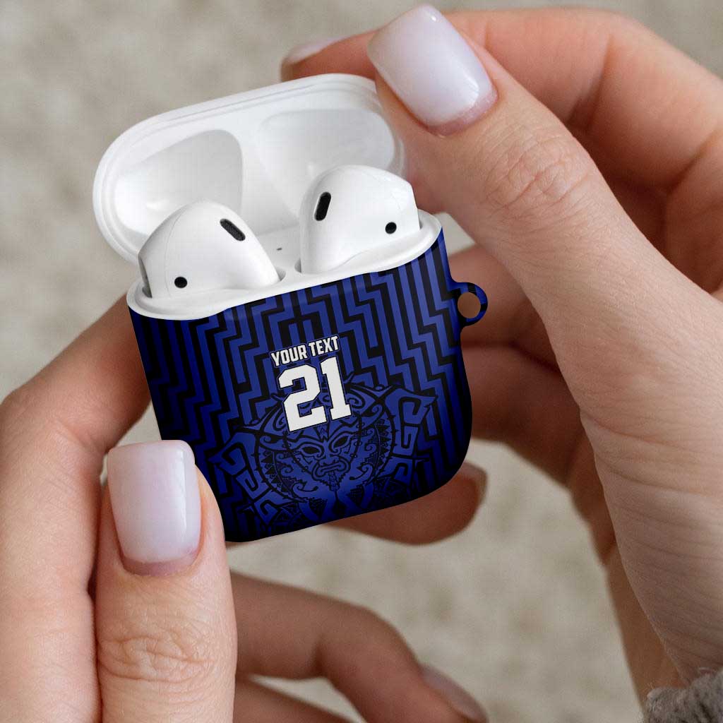 Custom Basketball New Zealand AirPods Case Blue Maori Ta Moko Indigenous - Aussie Hoodie