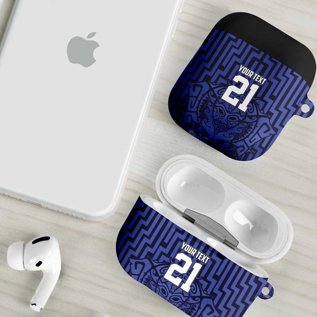 Custom Basketball New Zealand AirPods Case Blue Maori Ta Moko Indigenous - Aussie Hoodie